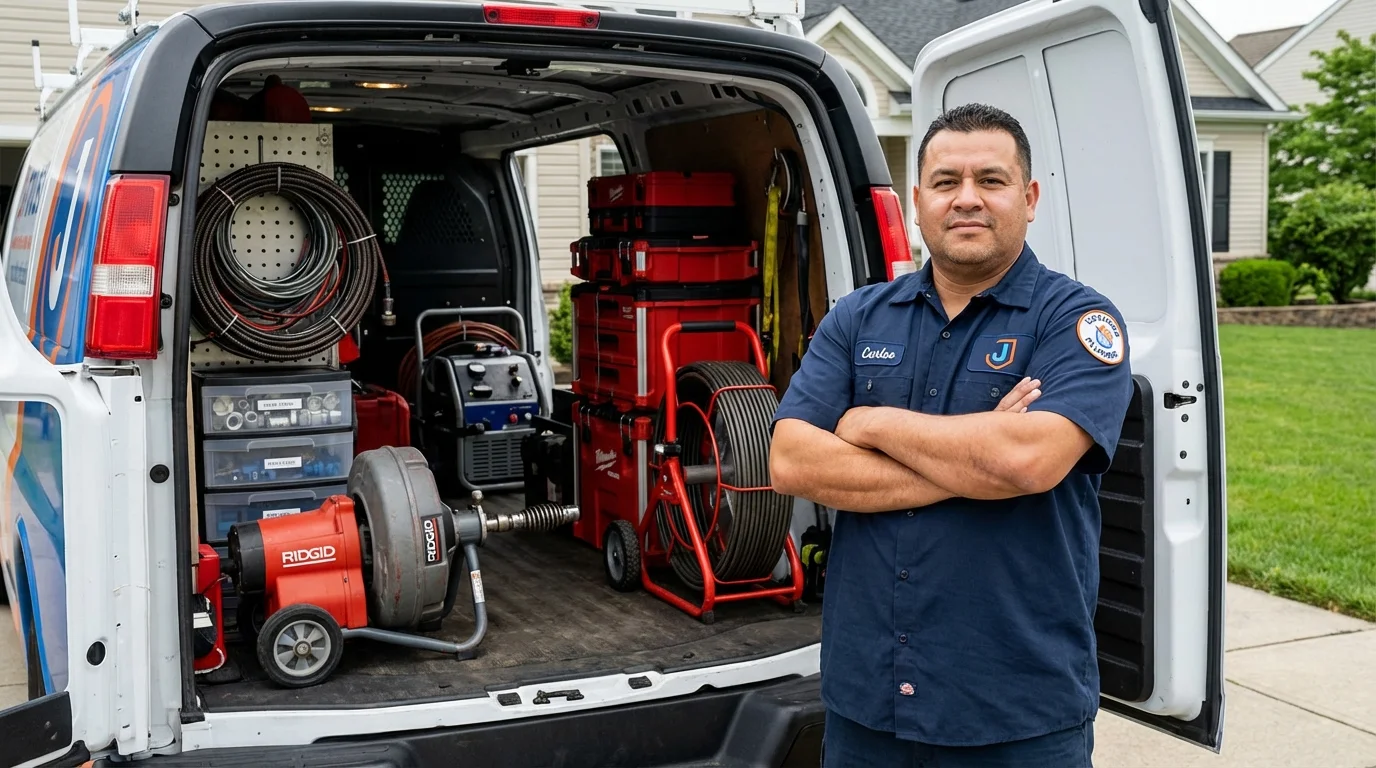 Professional drain cleaning equipment and Johns Plumbing LLC plumber in Bernie