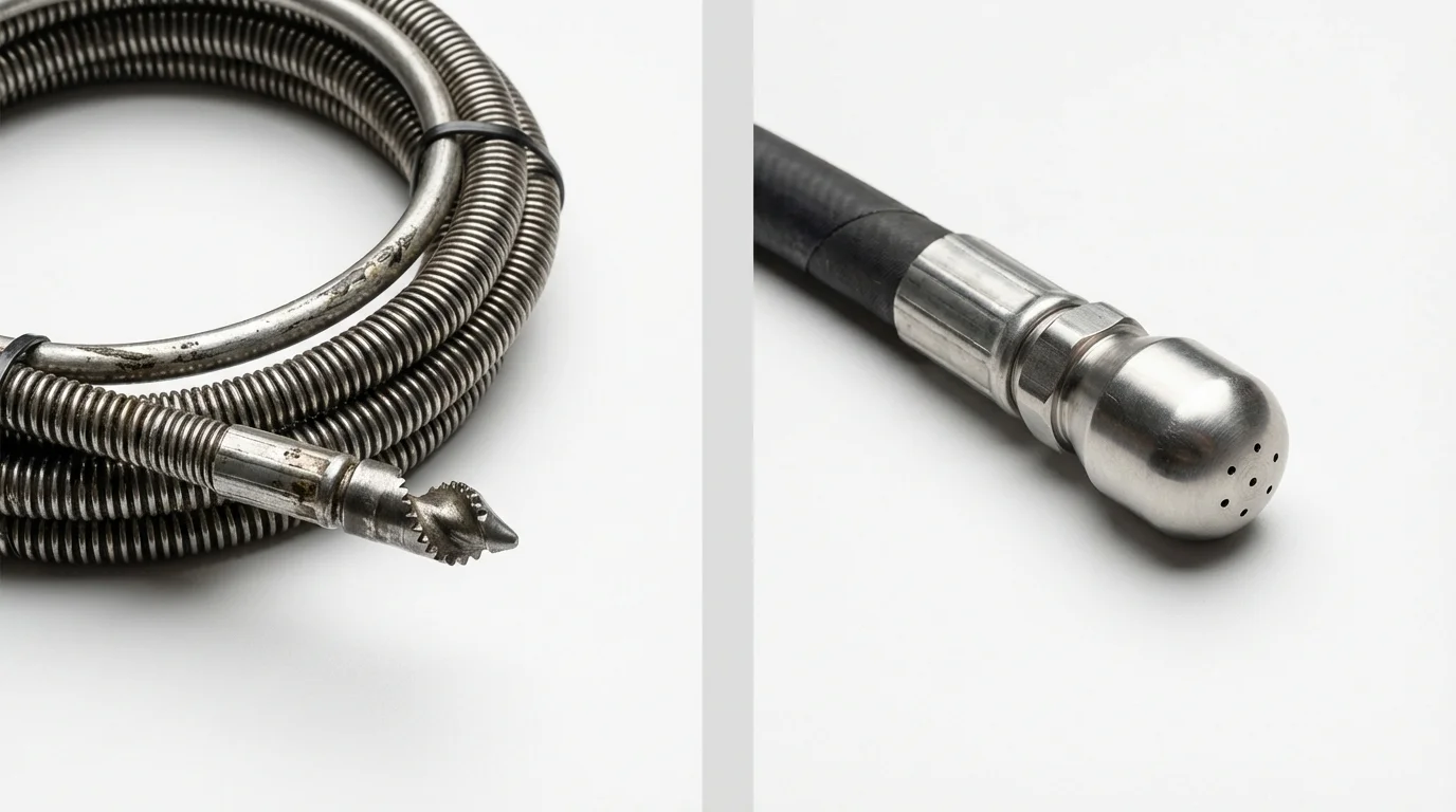 Drain snake cable and hydro jetting nozzle used for drain cleaning in Bernie, MO