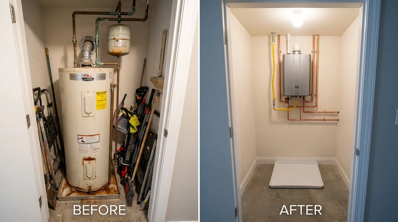 Tank water heater versus wall-mounted tankless unit comparison for Bernie, MO homeowners